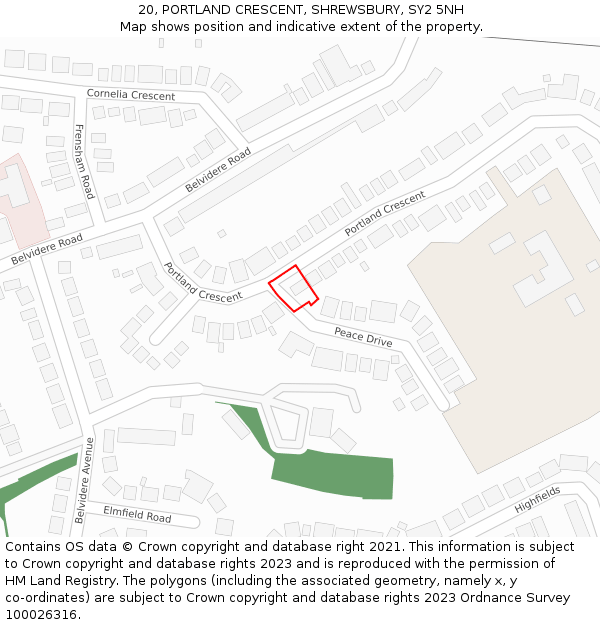 20, PORTLAND CRESCENT, SHREWSBURY, SY2 5NH: Location map and indicative extent of plot