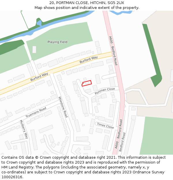 20, PORTMAN CLOSE, HITCHIN, SG5 2UX: Location map and indicative extent of plot