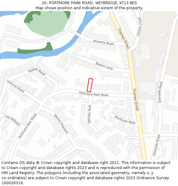 20, PORTMORE PARK ROAD, WEYBRIDGE, KT13 8ES: Location map and indicative extent of plot