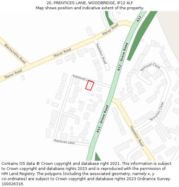 20, PRENTICES LANE, WOODBRIDGE, IP12 4LF: Location map and indicative extent of plot