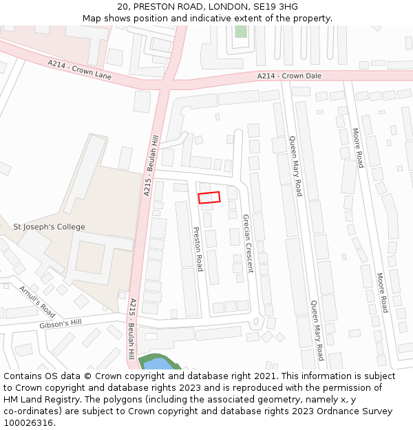 20, PRESTON ROAD, LONDON, SE19 3HG: Location map and indicative extent of plot