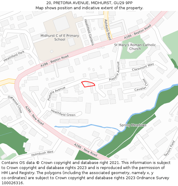 20, PRETORIA AVENUE, MIDHURST, GU29 9PP: Location map and indicative extent of plot