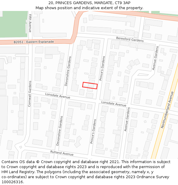 20, PRINCES GARDENS, MARGATE, CT9 3AP: Location map and indicative extent of plot