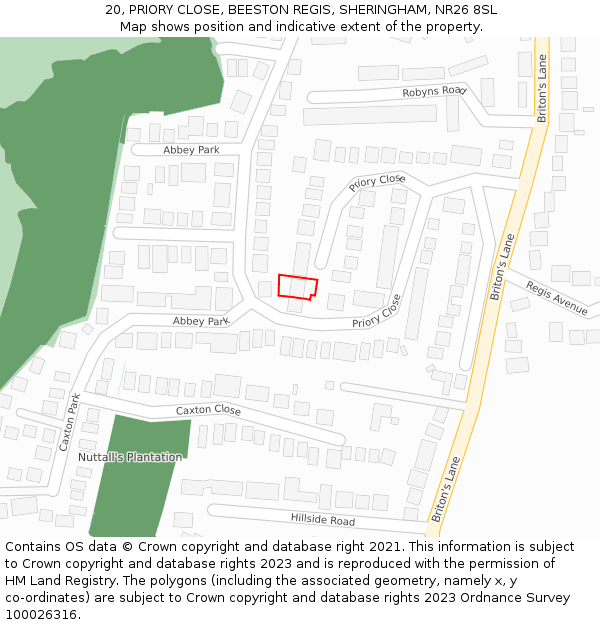 20, PRIORY CLOSE, BEESTON REGIS, SHERINGHAM, NR26 8SL: Location map and indicative extent of plot