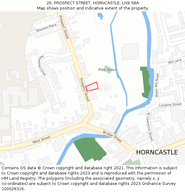 20, PROSPECT STREET, HORNCASTLE, LN9 5BA: Location map and indicative extent of plot