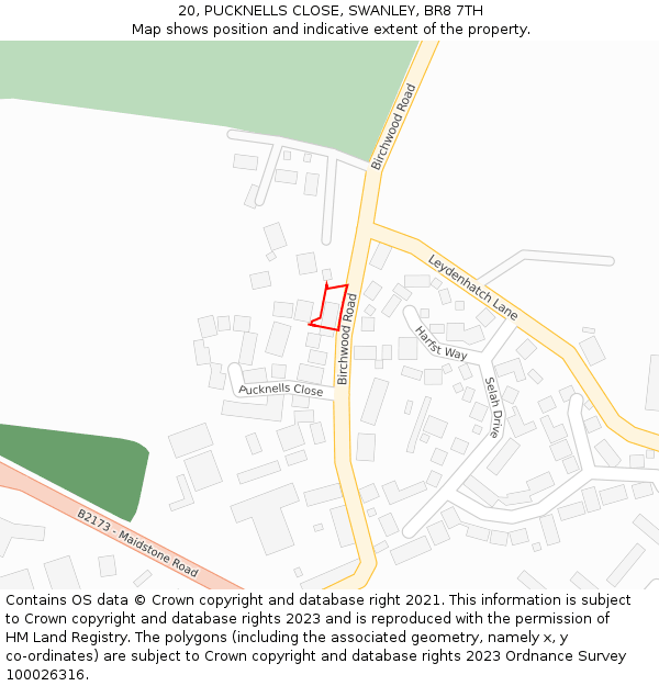 20, PUCKNELLS CLOSE, SWANLEY, BR8 7TH: Location map and indicative extent of plot