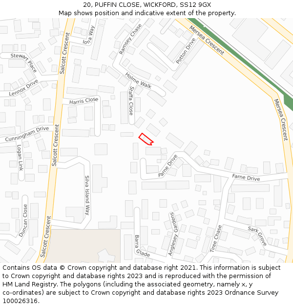 20, PUFFIN CLOSE, WICKFORD, SS12 9GX: Location map and indicative extent of plot