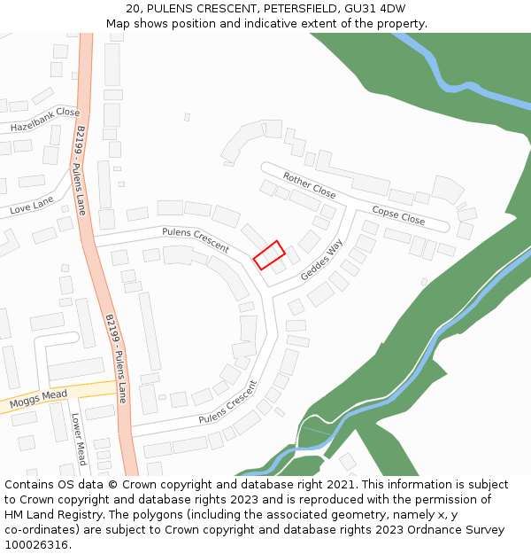20, PULENS CRESCENT, PETERSFIELD, GU31 4DW: Location map and indicative extent of plot