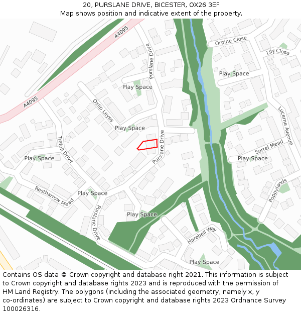 20, PURSLANE DRIVE, BICESTER, OX26 3EF: Location map and indicative extent of plot