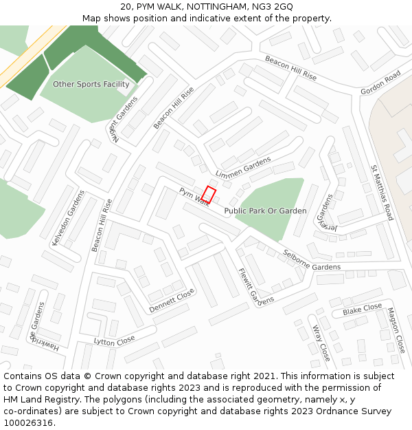 20, PYM WALK, NOTTINGHAM, NG3 2GQ: Location map and indicative extent of plot