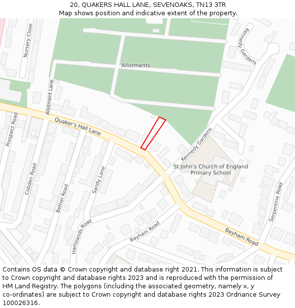 20, QUAKERS HALL LANE, SEVENOAKS, TN13 3TR: Location map and indicative extent of plot