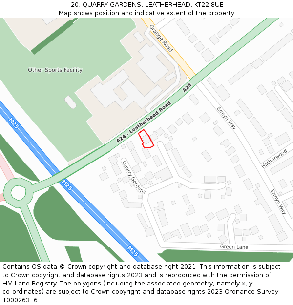 20, QUARRY GARDENS, LEATHERHEAD, KT22 8UE: Location map and indicative extent of plot