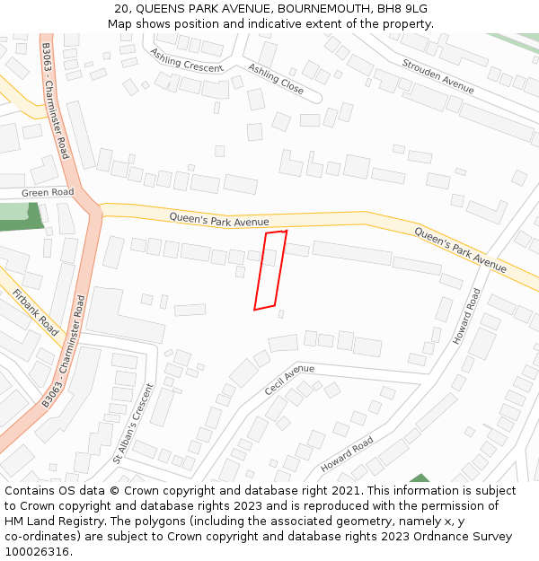 20, QUEENS PARK AVENUE, BOURNEMOUTH, BH8 9LG: Location map and indicative extent of plot