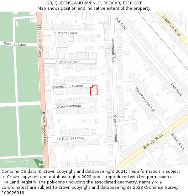 20, QUEENSLAND AVENUE, REDCAR, TS10 2DT: Location map and indicative extent of plot