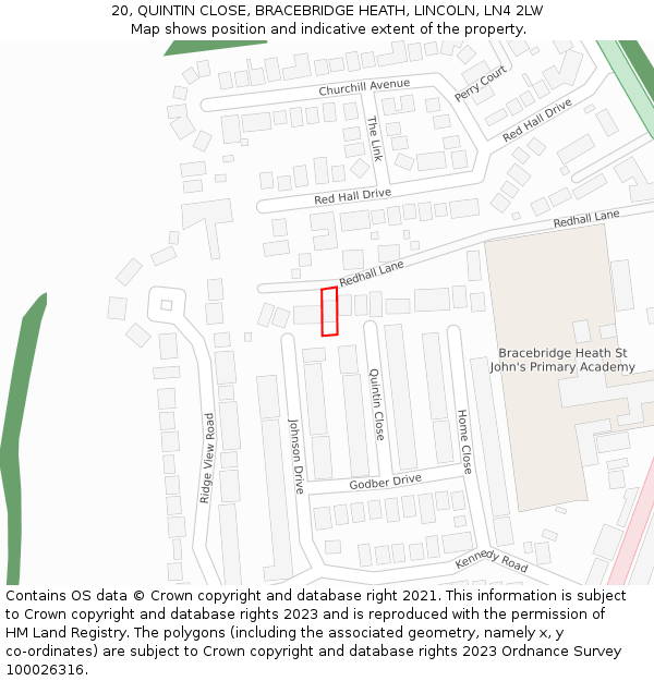 20, QUINTIN CLOSE, BRACEBRIDGE HEATH, LINCOLN, LN4 2LW: Location map and indicative extent of plot
