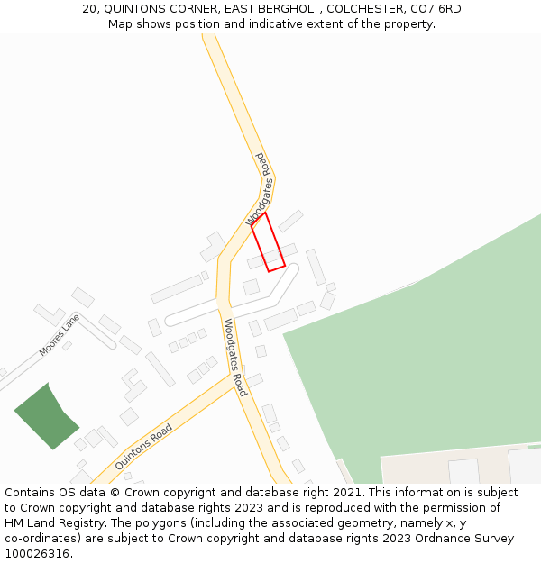 20, QUINTONS CORNER, EAST BERGHOLT, COLCHESTER, CO7 6RD: Location map and indicative extent of plot