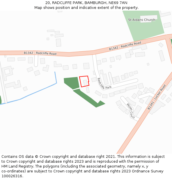 20, RADCLIFFE PARK, BAMBURGH, NE69 7AN: Location map and indicative extent of plot