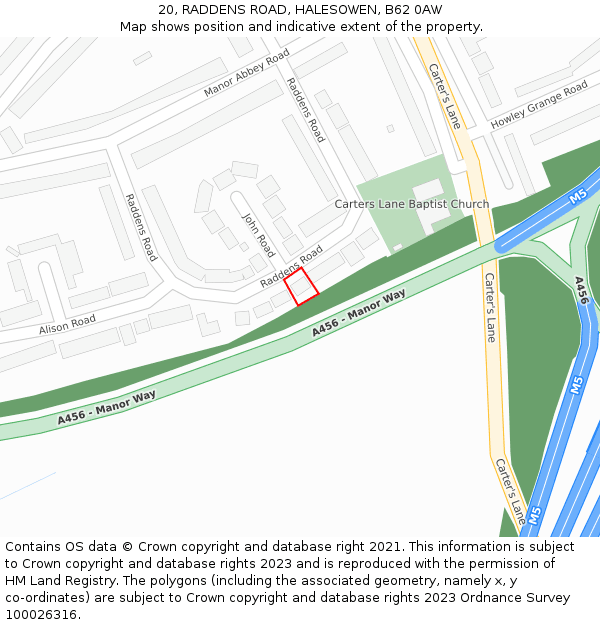 20, RADDENS ROAD, HALESOWEN, B62 0AW: Location map and indicative extent of plot