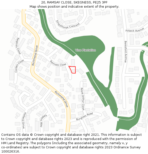 20, RAMSAY CLOSE, SKEGNESS, PE25 3PF: Location map and indicative extent of plot