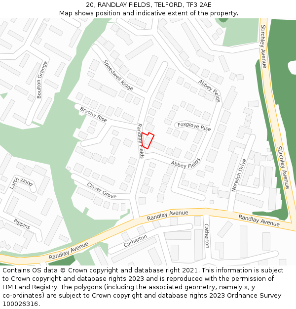 20, RANDLAY FIELDS, TELFORD, TF3 2AE: Location map and indicative extent of plot