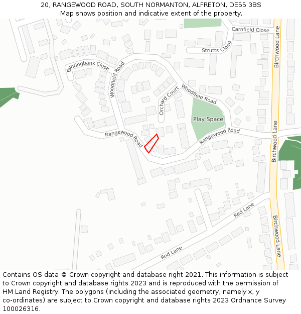 20, RANGEWOOD ROAD, SOUTH NORMANTON, ALFRETON, DE55 3BS: Location map and indicative extent of plot