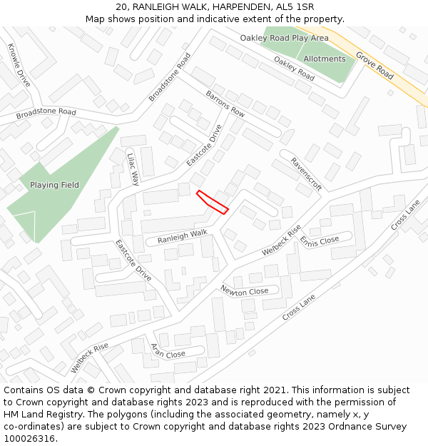 20, RANLEIGH WALK, HARPENDEN, AL5 1SR: Location map and indicative extent of plot