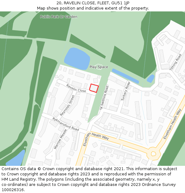 20, RAVELIN CLOSE, FLEET, GU51 1JP: Location map and indicative extent of plot