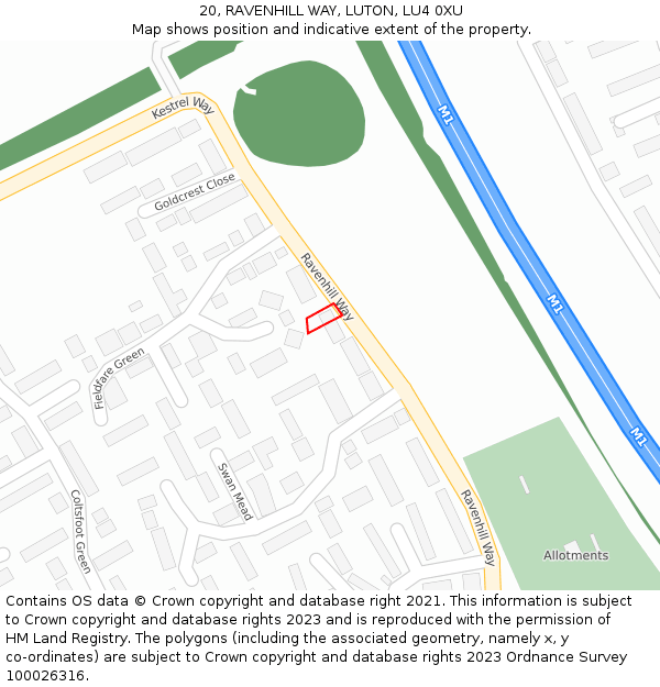 20, RAVENHILL WAY, LUTON, LU4 0XU: Location map and indicative extent of plot