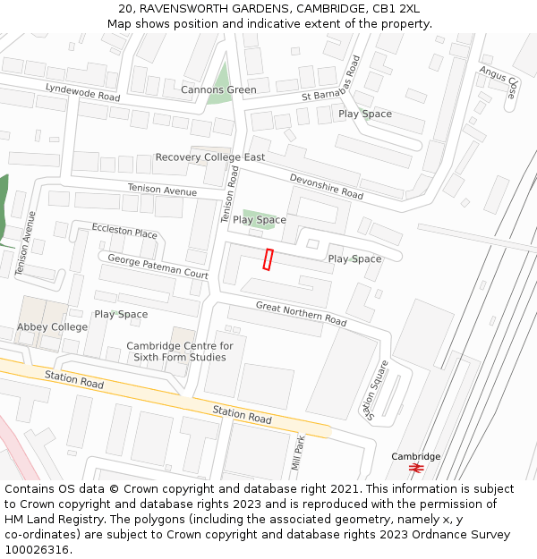 20, RAVENSWORTH GARDENS, CAMBRIDGE, CB1 2XL: Location map and indicative extent of plot