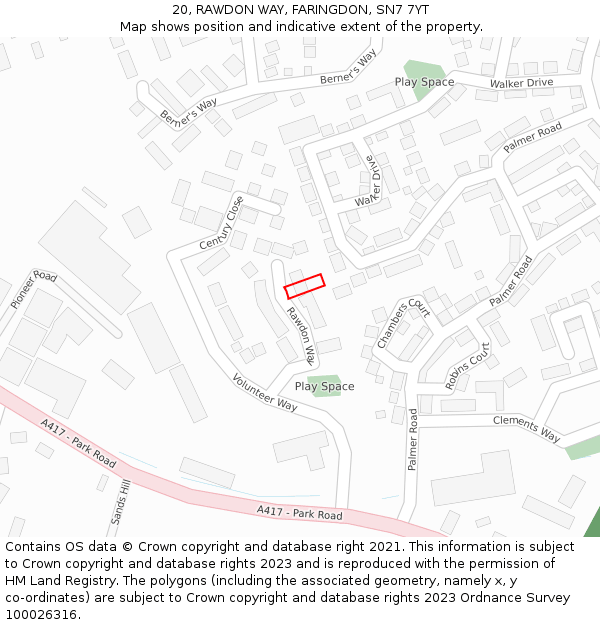 20, RAWDON WAY, FARINGDON, SN7 7YT: Location map and indicative extent of plot