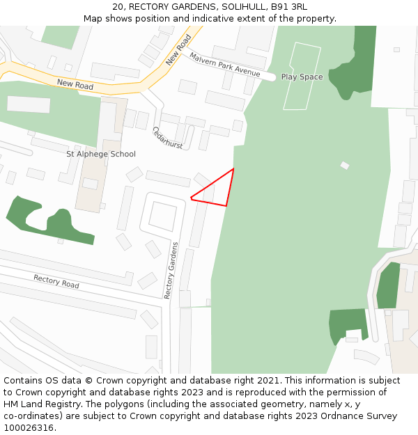 20, RECTORY GARDENS, SOLIHULL, B91 3RL: Location map and indicative extent of plot