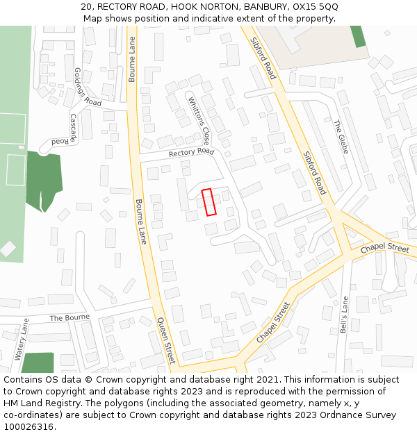 20, RECTORY ROAD, HOOK NORTON, BANBURY, OX15 5QQ: Location map and indicative extent of plot