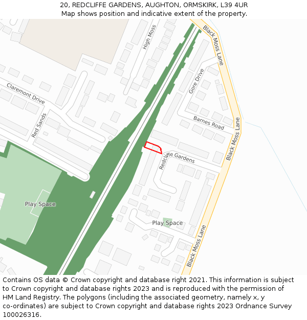 20, REDCLIFFE GARDENS, AUGHTON, ORMSKIRK, L39 4UR: Location map and indicative extent of plot