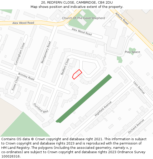 20, REDFERN CLOSE, CAMBRIDGE, CB4 2DU: Location map and indicative extent of plot
