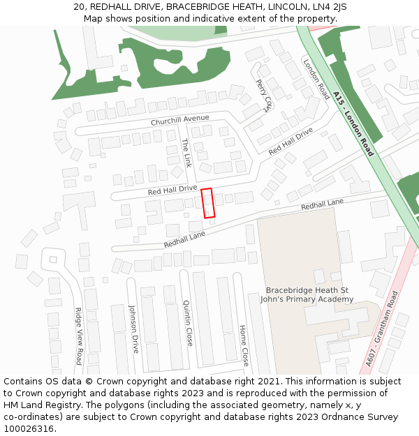 20, REDHALL DRIVE, BRACEBRIDGE HEATH, LINCOLN, LN4 2JS: Location map and indicative extent of plot