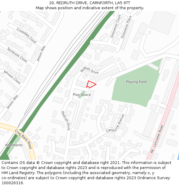 20, REDRUTH DRIVE, CARNFORTH, LA5 9TT: Location map and indicative extent of plot