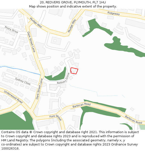 20, REDVERS GROVE, PLYMOUTH, PL7 1HU: Location map and indicative extent of plot