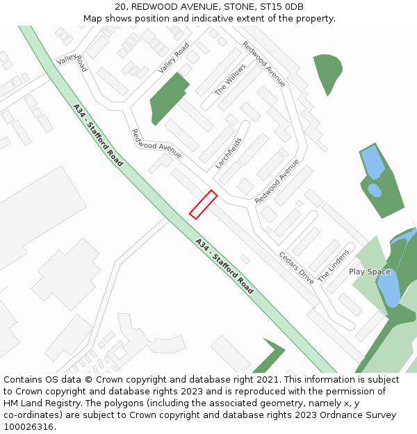 20, REDWOOD AVENUE, STONE, ST15 0DB: Location map and indicative extent of plot