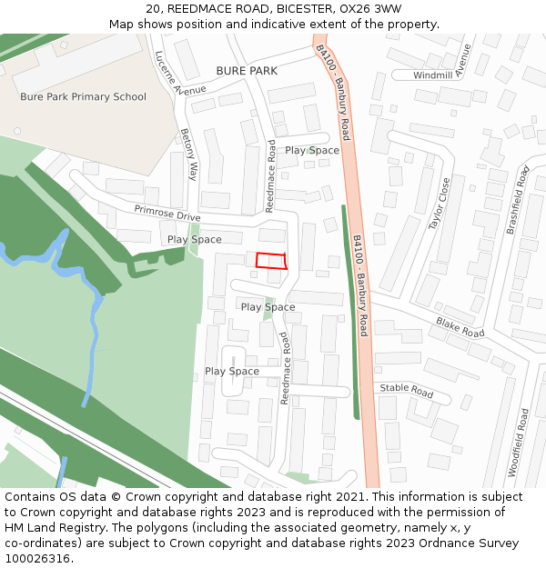 20, REEDMACE ROAD, BICESTER, OX26 3WW: Location map and indicative extent of plot