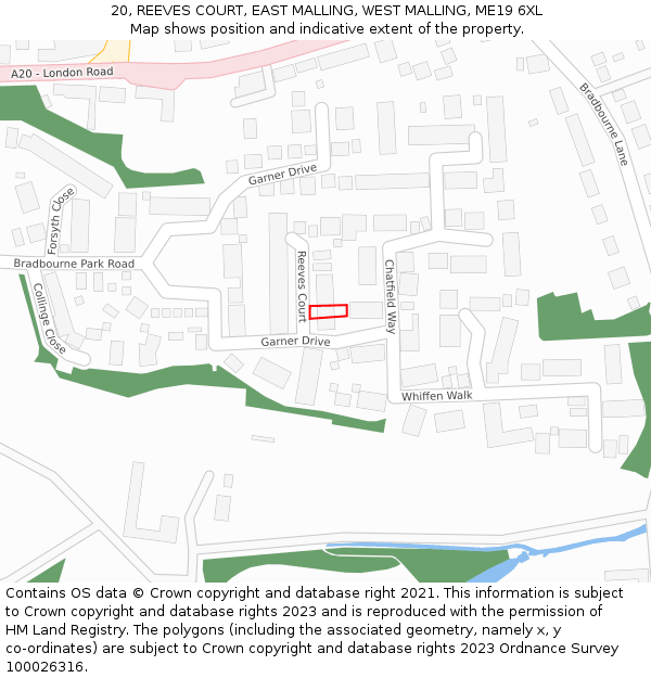 20, REEVES COURT, EAST MALLING, WEST MALLING, ME19 6XL: Location map and indicative extent of plot