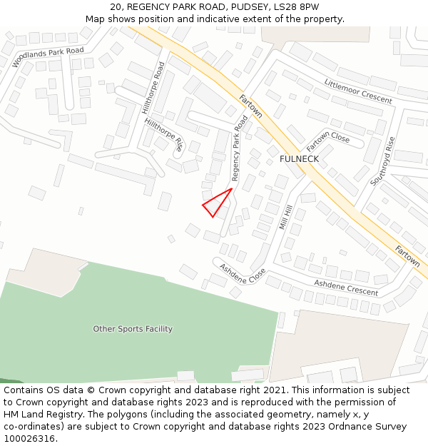 20, REGENCY PARK ROAD, PUDSEY, LS28 8PW: Location map and indicative extent of plot