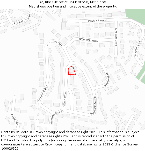 20, REGENT DRIVE, MAIDSTONE, ME15 6DG: Location map and indicative extent of plot