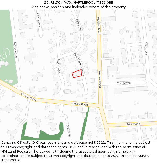 20, RELTON WAY, HARTLEPOOL, TS26 0BB: Location map and indicative extent of plot