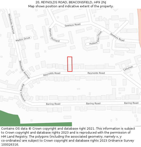 20, REYNOLDS ROAD, BEACONSFIELD, HP9 2NJ: Location map and indicative extent of plot