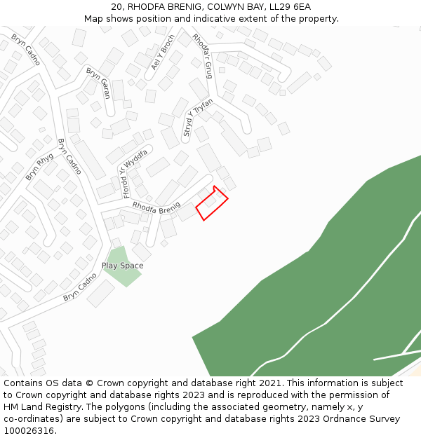 20, RHODFA BRENIG, COLWYN BAY, LL29 6EA: Location map and indicative extent of plot