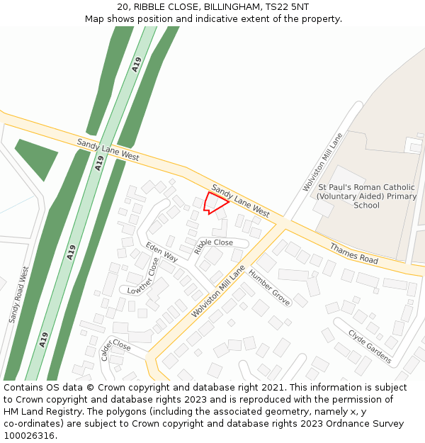 20, RIBBLE CLOSE, BILLINGHAM, TS22 5NT: Location map and indicative extent of plot