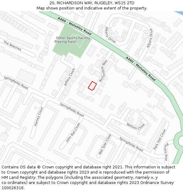 20, RICHARDSON WAY, RUGELEY, WS15 2TD: Location map and indicative extent of plot