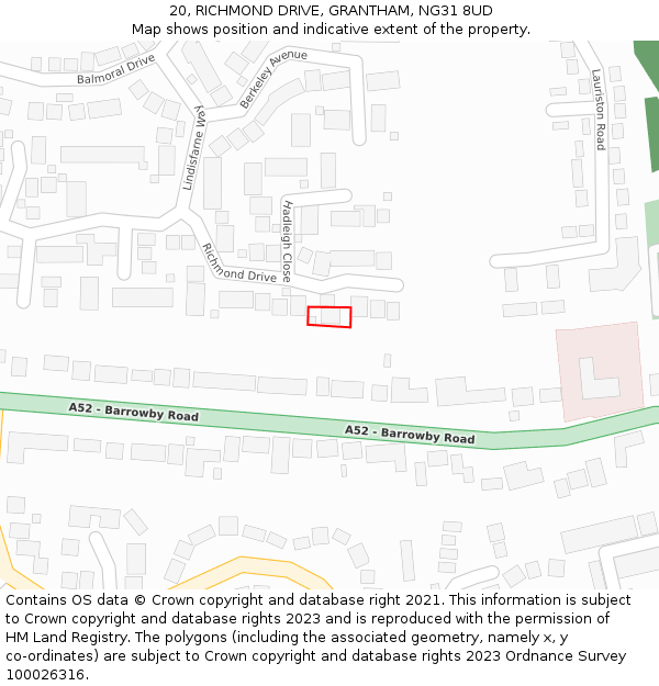 20, RICHMOND DRIVE, GRANTHAM, NG31 8UD: Location map and indicative extent of plot