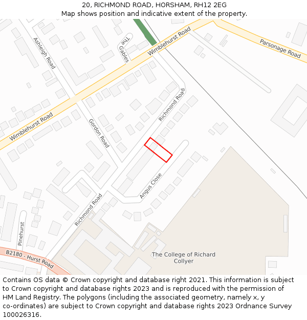 20, RICHMOND ROAD, HORSHAM, RH12 2EG: Location map and indicative extent of plot