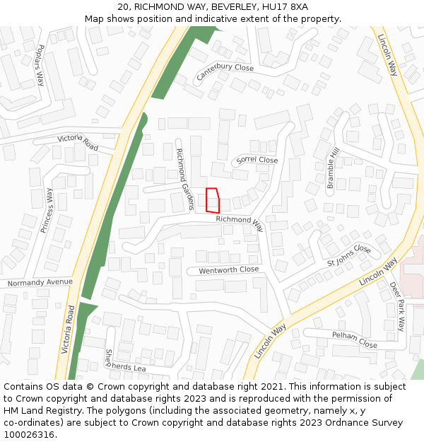 20, RICHMOND WAY, BEVERLEY, HU17 8XA: Location map and indicative extent of plot